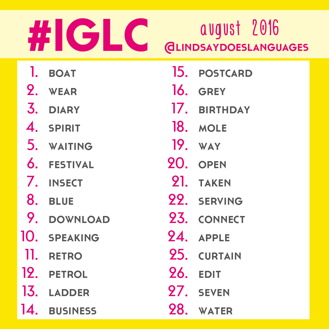 #IGLC is your chance to bring your language learning to Instagram each day. Here are the prompts for this month. 