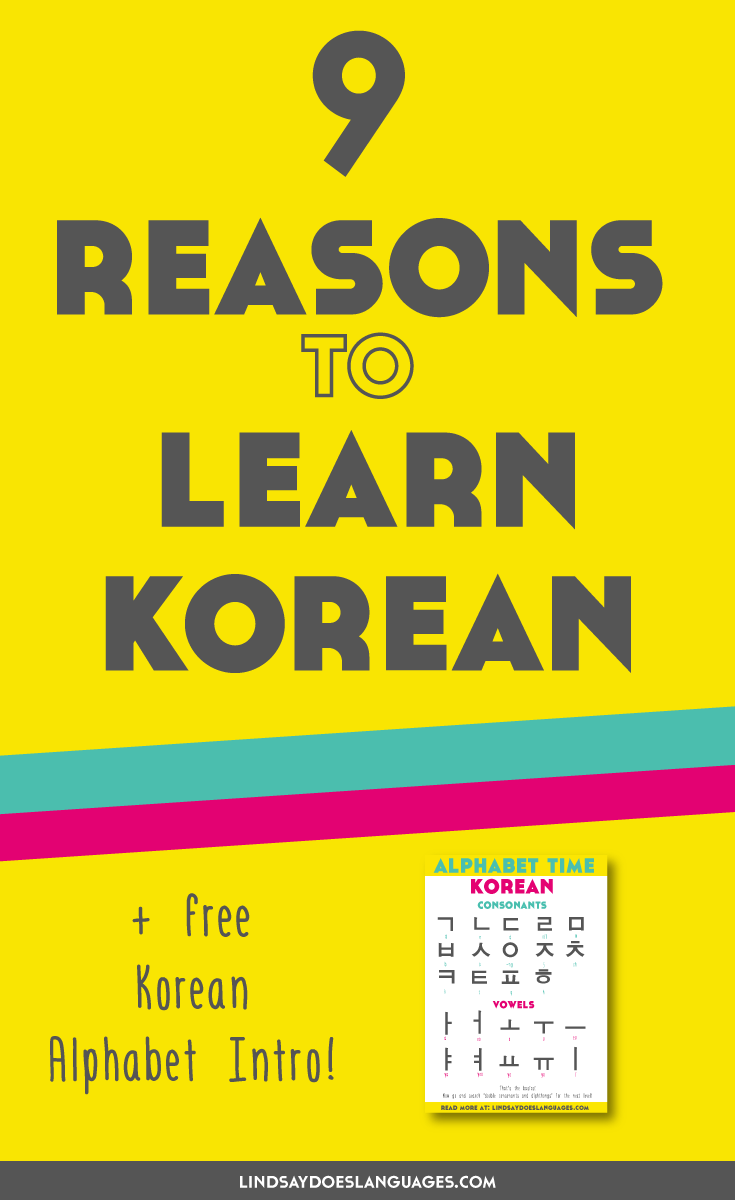 Ever thought about learning Korean? Here are 9 reasons to learn Korean and the best resources to learn the language. If you've been looking for some reasons to learn Korean, click through to learn more. Click through to get your free Korean Alphabet Intro too!