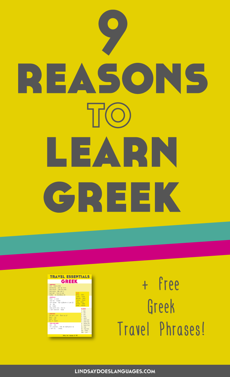 Ever thought about learning Greek? Here are 9 reasons to learn Greek and the best resources to learn the language from Danae Florou at Alpha Beta Greek. If you've been looking for some reasons to learn Greek, Danae has got you covered. Click through to get your free Greek travel vocab too!