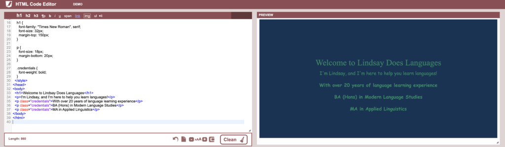 Visual html preview of the code generated by ChatGPT